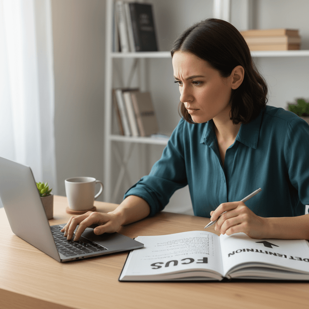 Woman focused on her work and growth