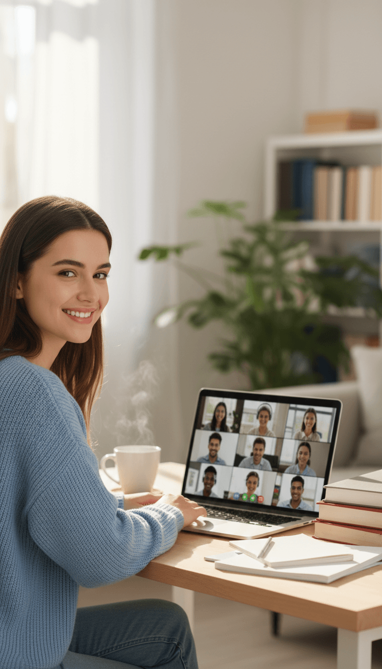 Woman engaged in online training and development