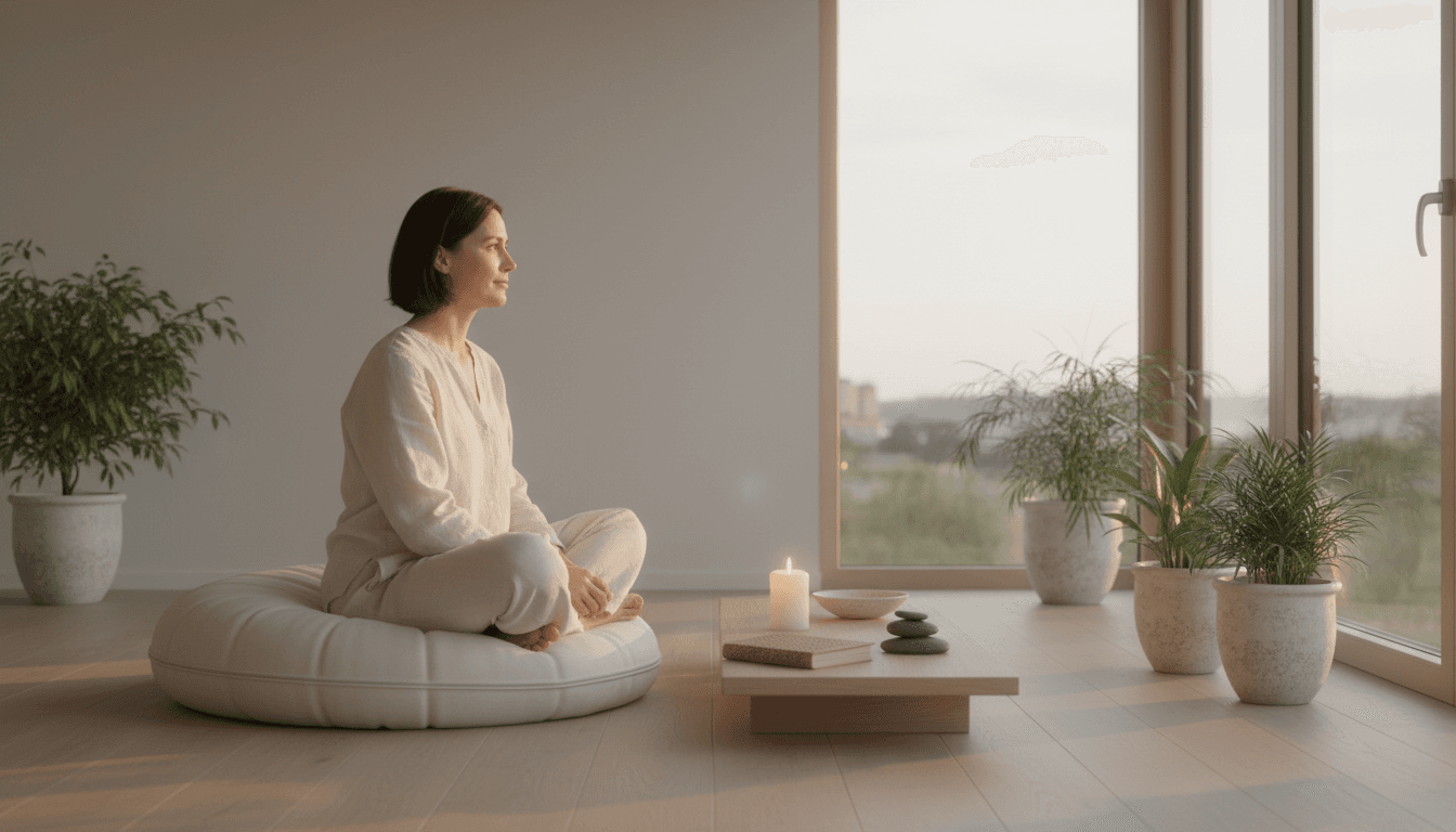 Woman in calm interior space