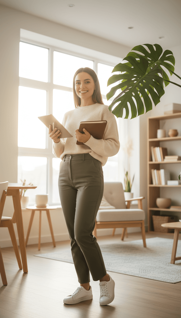 Woman smiling in modern workspace